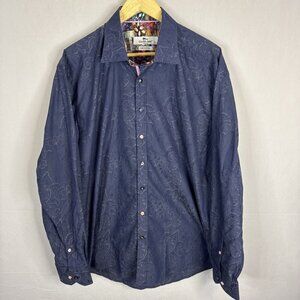 Claudio Lugli Couture XXL Navy Paisley Long Sleeve Button Shirt Pink Blue Button